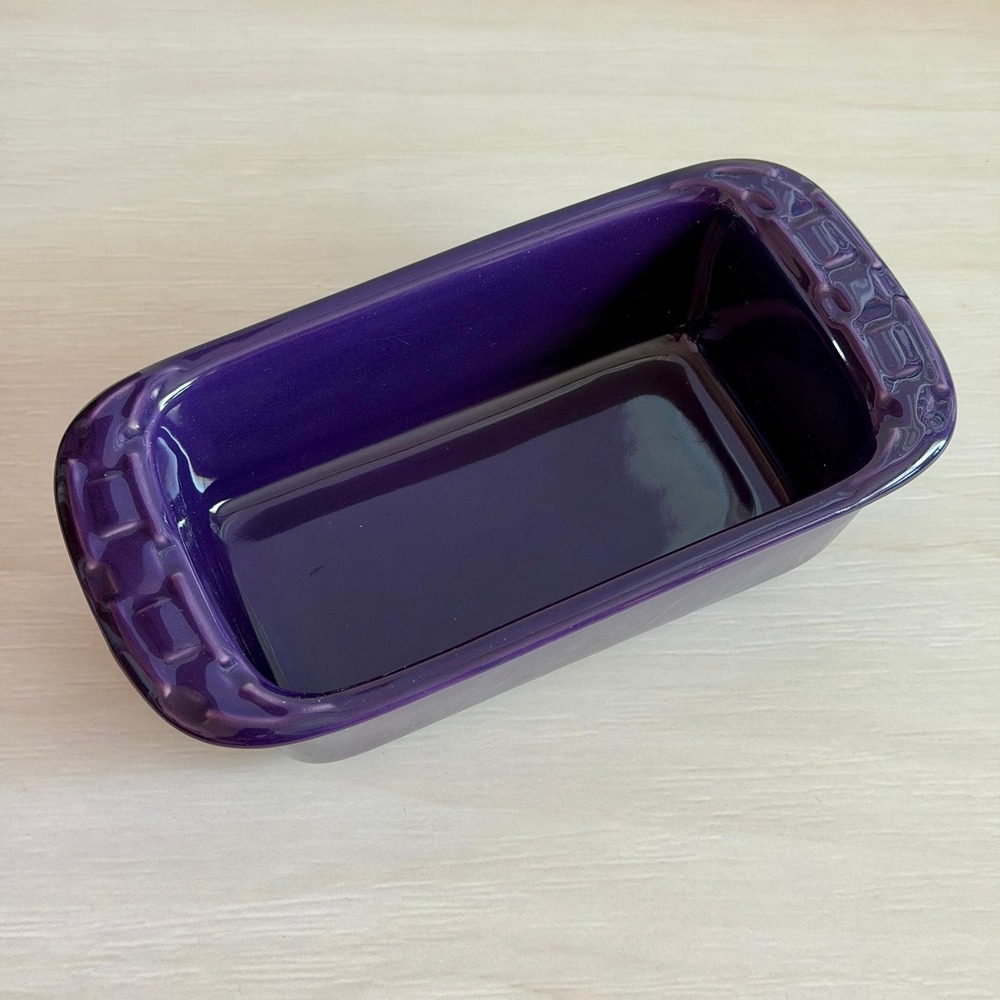 Longaberger Pottery Woven Traditions Eggplant Purple Small Loaf Baking Pan Dish